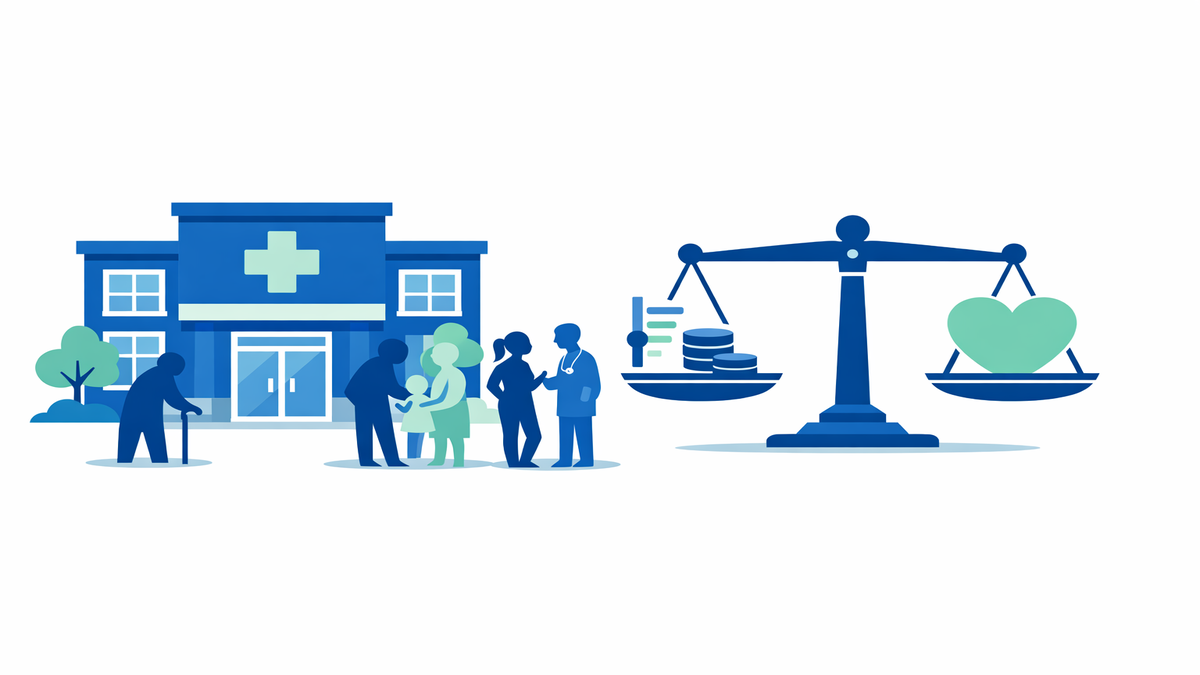 Inclusive community health access and sliding-fee concept art.